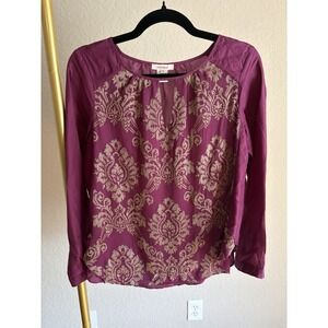 Sundance Women's Silk Floral Metallic Embroidered Top Size PM Plum Whimsigoth